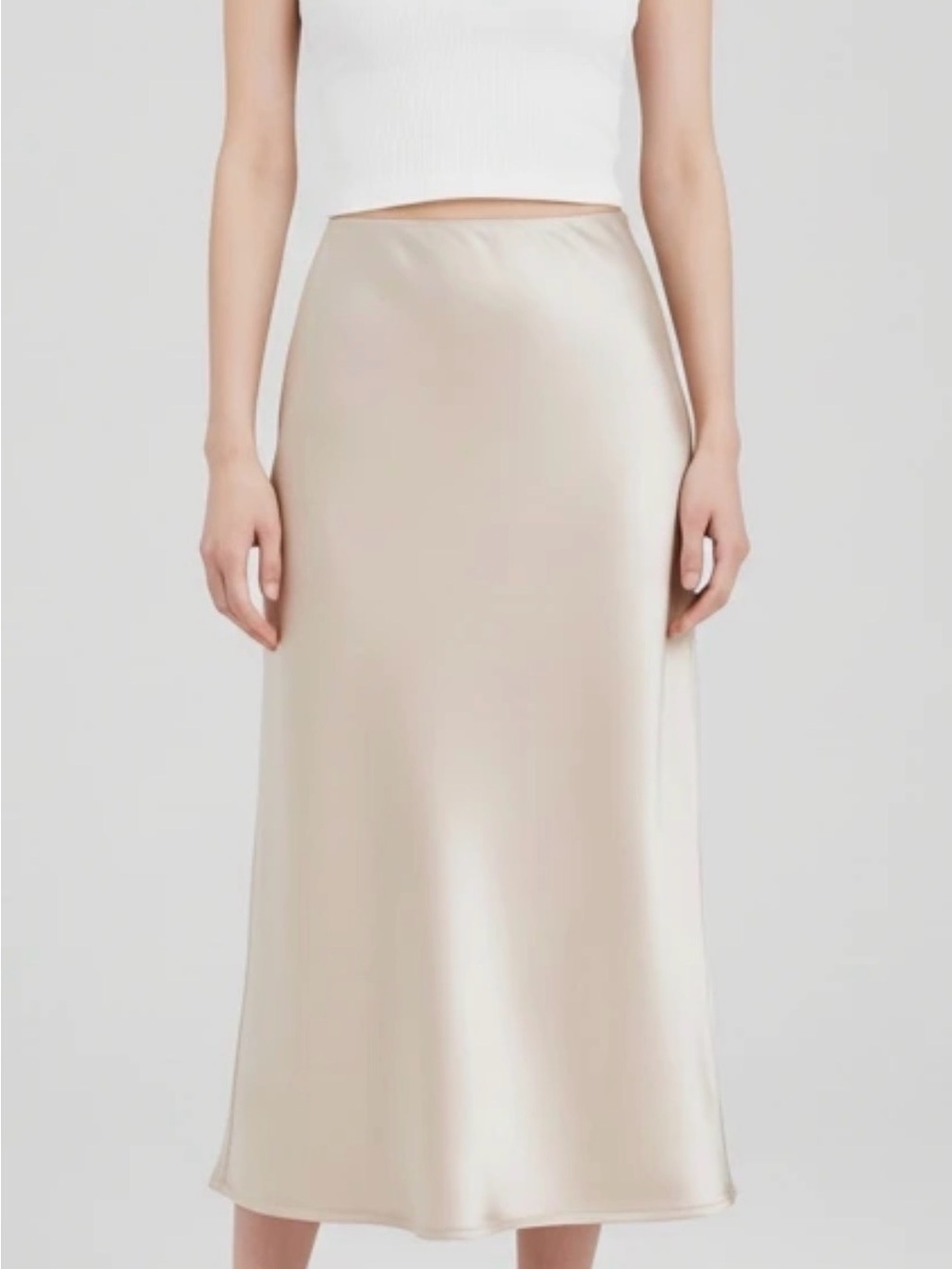 Old Navy Champagne Satin Midi Slip Skirt